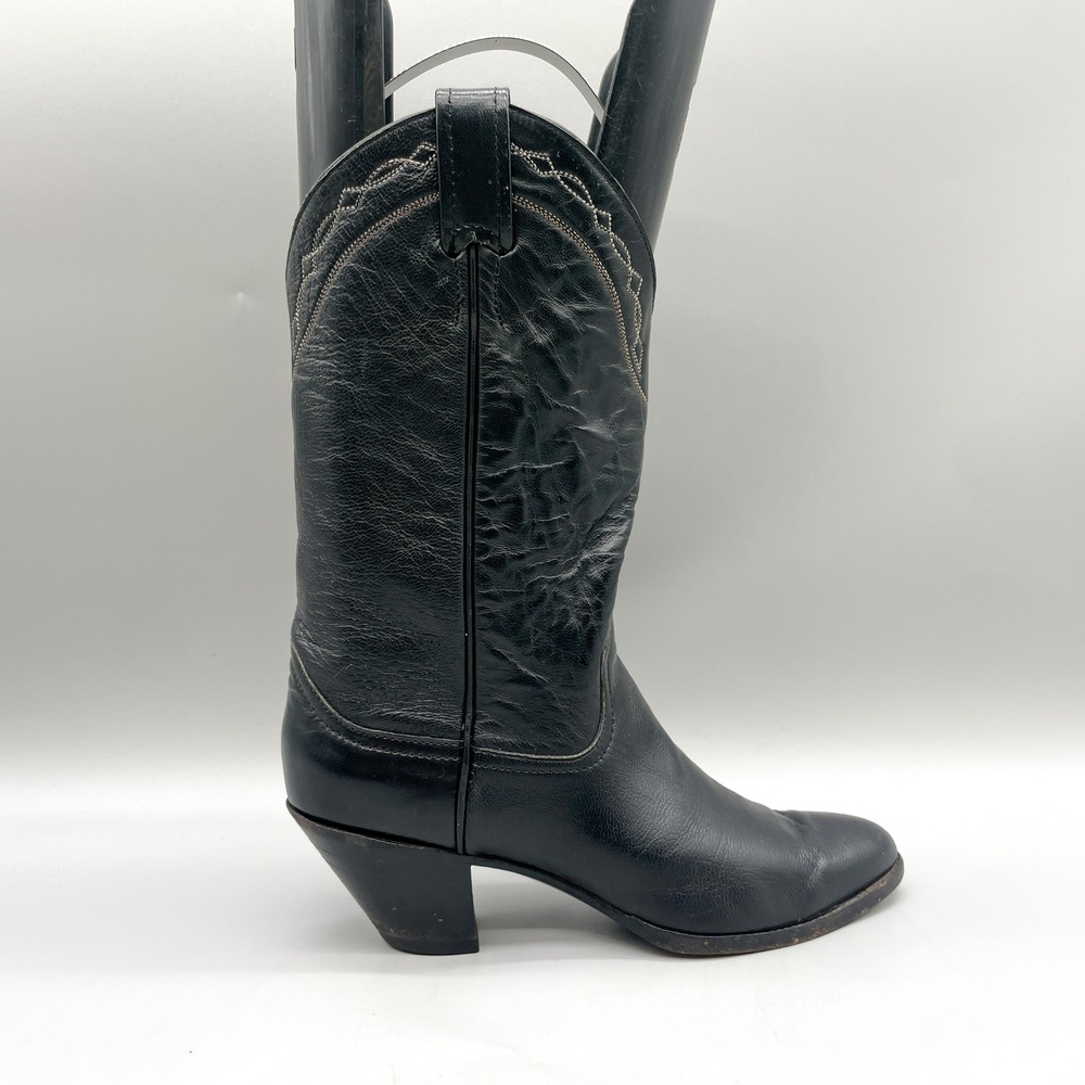 Larry Mahan Womens 6B Western Cowboy Boots Black Leather Coastal Goth Boho Rodeo